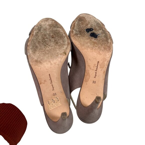 Rupert Sanderson Gaynor Heels Size EU 38 US 7 Suede Brown Peep Toe Sling Back - Picture 14 of 14